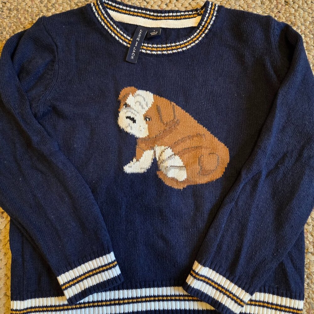 JANIE & JACK Connor Navy Bulldog Sweater | Size 3